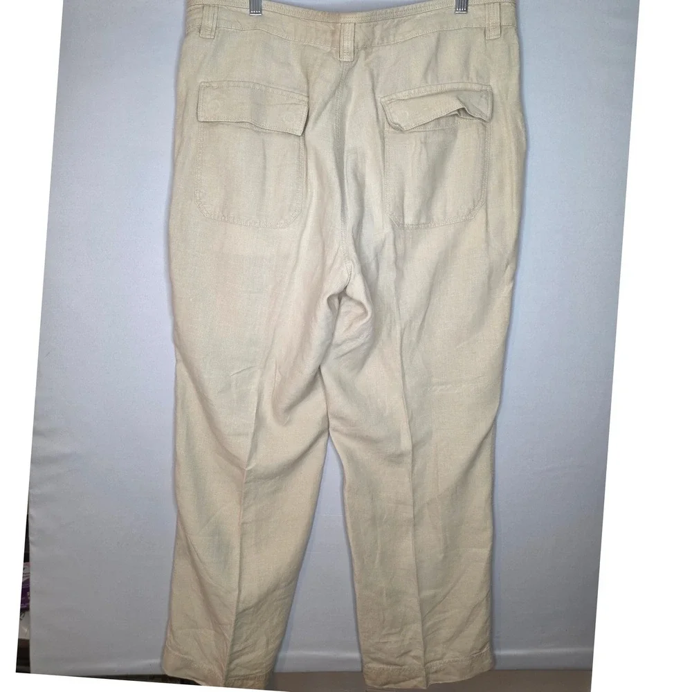 Murano Linen Pants Mens 38x30 Beige‎ Drawstring Button Fly Trousers vacation